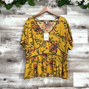 Knox rose Gold 7KPW66 floral bohemian babydoll top size 1X short sleeve prairie